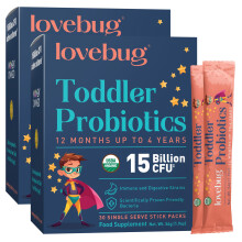 Lovebug Prisbelönta Probiotika | Förstoppning & Magbesvär | Mjukare Avföring | Lättanvändt Pulver | 12 Månader till 4 År | 60 P