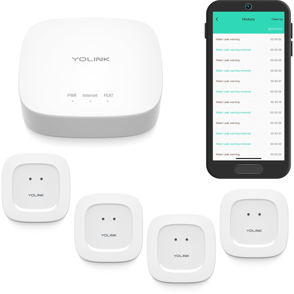 Yolink Smart Home Starter Kit: Hub & Water Leak Sensor 4-Pack, Sms/Text, Email & Push Notifications, Lora Up To 1/4 Mile Open-Air Range, W/Alexa, Iftt 850024791565
