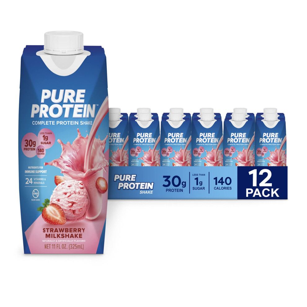 Pure Protein Strawberry Protein Shake, 30G Complete Protein, Ready To Drink And Keto-Friendly, Vitamins A, C, D, And E Plus Zinc To Support Immune Hea