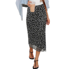 Women'S Floral High Waisted Skirts Summer Boho Midi Skirt Black S