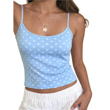 Women'S Polka Dot Print Sleeveless Form Fitting Casual Tank Top Light Dots XS
