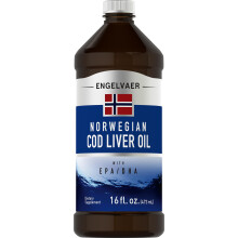 Aceite de Hígado de Bacalao Piping Rock Líquido | 16 fl oz | EPA DHA | Engelvaer Noruego | Suplemento Sin OMG