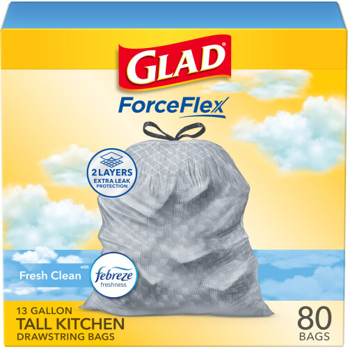 Glad ForceFlex Soppåsar, 13 Gallon, Fresh Clean, 80 St