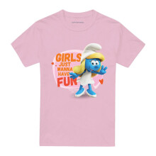 (S, Pink) The Smurfs Unisex Adult Girls Just Wanna Have Fun Smurfette T-Shirt