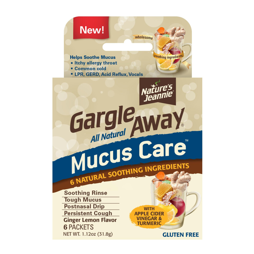 Nature's Jeannie Gargle Away By All Natural Mucus Care- Soothes Mucus, Post Nasal Drip, Persistent Cough, 6 Packets, Ginger Lemon Flavor