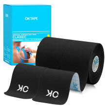 OK TAPE Kinesiology Tape 10 inch Precut, 20 Strips, Katoenen Elastische Tape Latexvrij, 2inch x 16ft, 2 Rollen Zwart