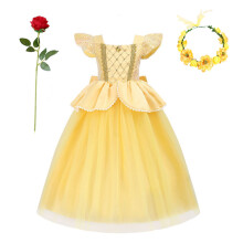 (9-10Y (Size 150)) Belle Princess Dress Girls Cosplay Beauty and The Beast Cinderella Snow White Costumes Kids Halloween Carnival Clothes