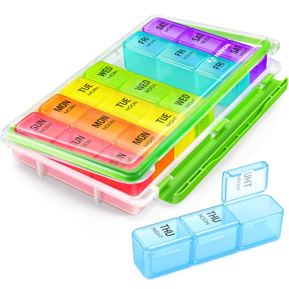 Auvon Weekly Pill Organizer 3 Times A Day With Moisture-Proof Design, Large Pill Box 7 Day Easy To Use, Portable Pill Case For Travel With Double Prot
