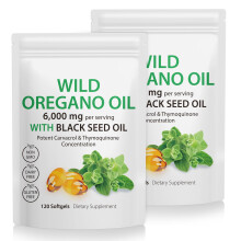 2er Pack Oreganoöl-Softgels, Oreganoöl-Kapseln, 165mg Carvacrol, 2 in 1 6000mg Oreganoöl mit 200mg Schwarzkümmelöl