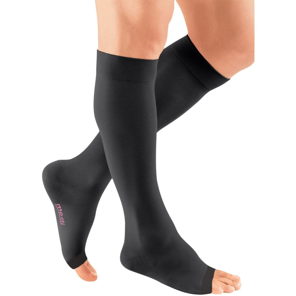 Mediven Plus For Men & Women, 30-40 Mmhg - Open Toe, Knee High Compression Socks With Silicone Top Band Vi-Extra-Wide, Black - Extra Wide