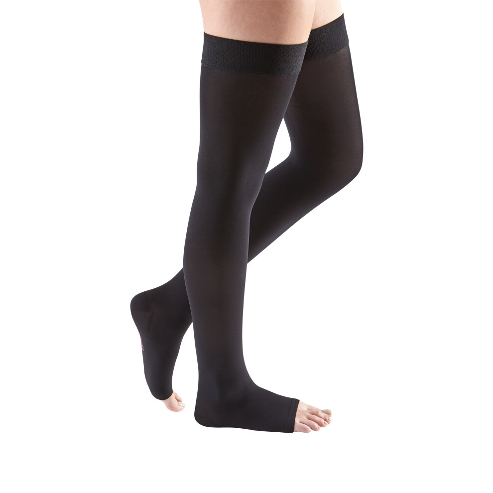 Mediven Comfort For Women, 15-20 Mmhg - Open Toe, Thigh High Compression Stockings, Semi-Transparent Hosiery, I-Petite, Ebony