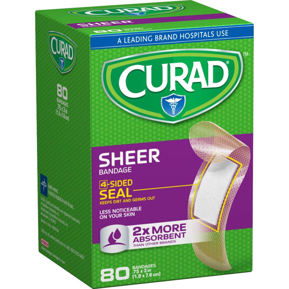 Curad Regular Size Adhesive Bandages, Sheer, 80-Count Boxes (Pack Of 6)