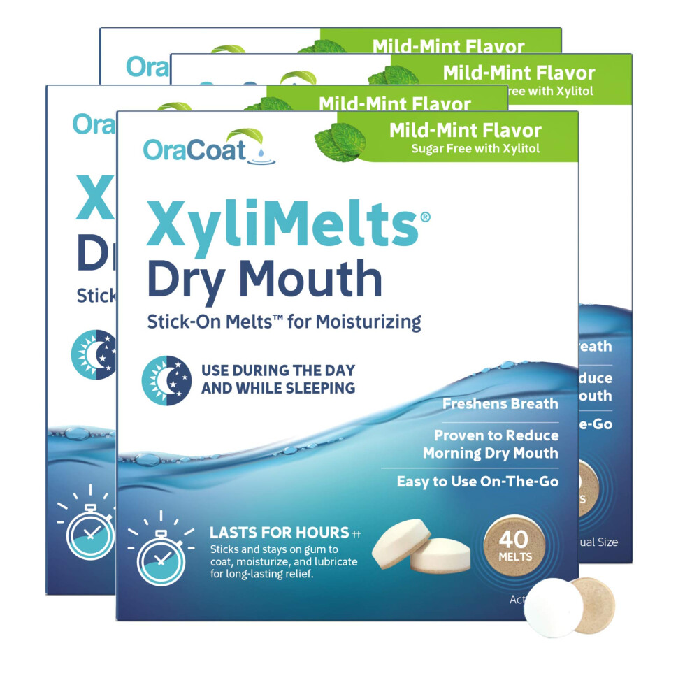Oracoat Xylimelts Dry Mouth Relief Moisturizing Oral Adhering Discs Mild Mint With Xylitol, For Dry Mouth, Stimulates Saliva, Non-Acidic, Day And Nigh
