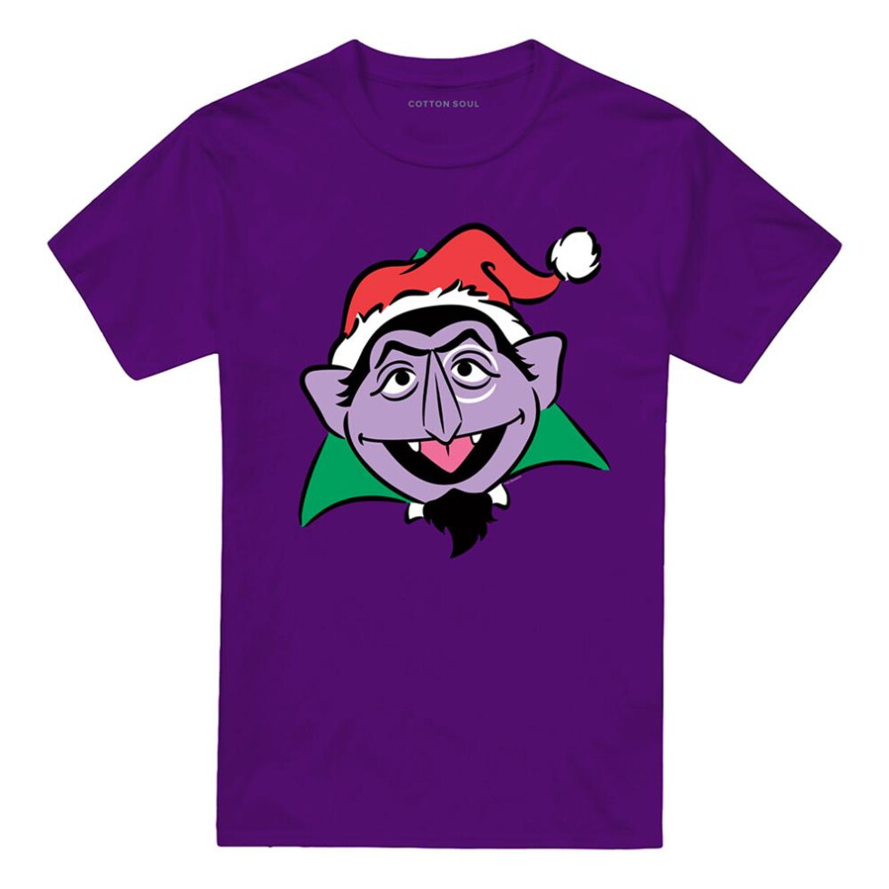 Sesame Street (L, Purple) Unisex Adult Count Von Count Santa Hat T-Shirt