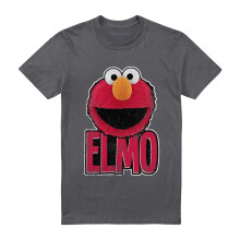 (S, Charcoal) Sesame Street Unisex Adult Elmo Smile T-Shirt