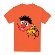 (S, Orange) Sesame Street Unisex Adult Holding Rubber Duckie Ernie T-Shirt