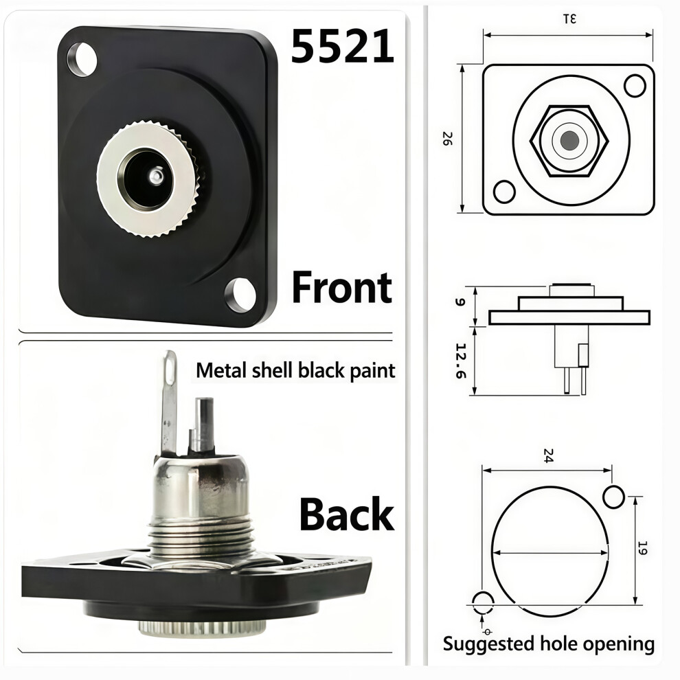 5.5X2.1mm Female Dc5521 Power Socket Metal Case For Electronic Projects 7695001155038