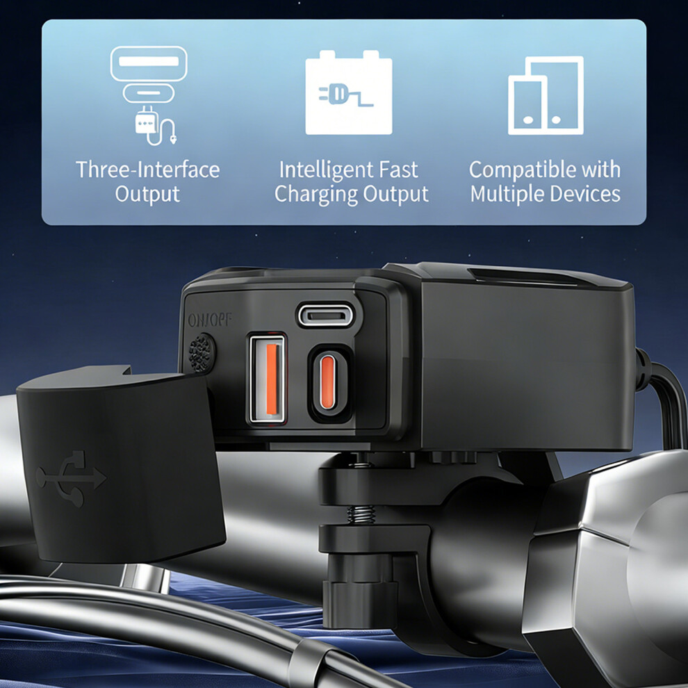 Fast Charging Motorcycle Phone Chargers Usb C Port Waterproof With Voltage Meter 7754004702950