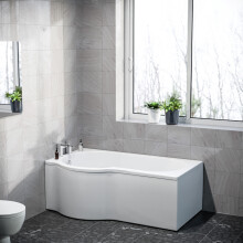 P Shaped Left Hand 1500mm Curved Shower Bath Acrylic & Front Panel