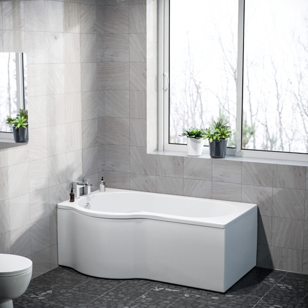 Nes Home P Shaped Left Hand 1500Mm Curved Shower Bath Acrylic & Front Panel