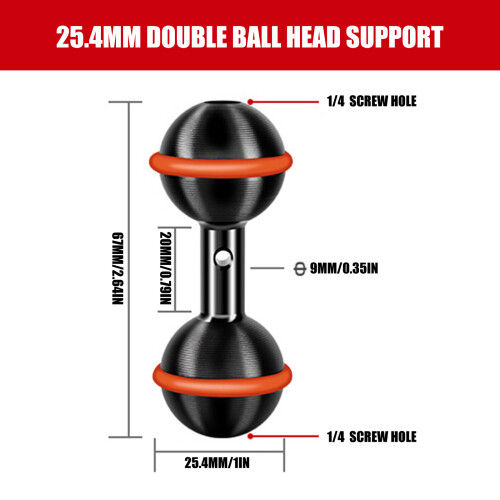 25.4mm Double Ball Head Adapter with 1/4 3/8inch Thread Easy Installation