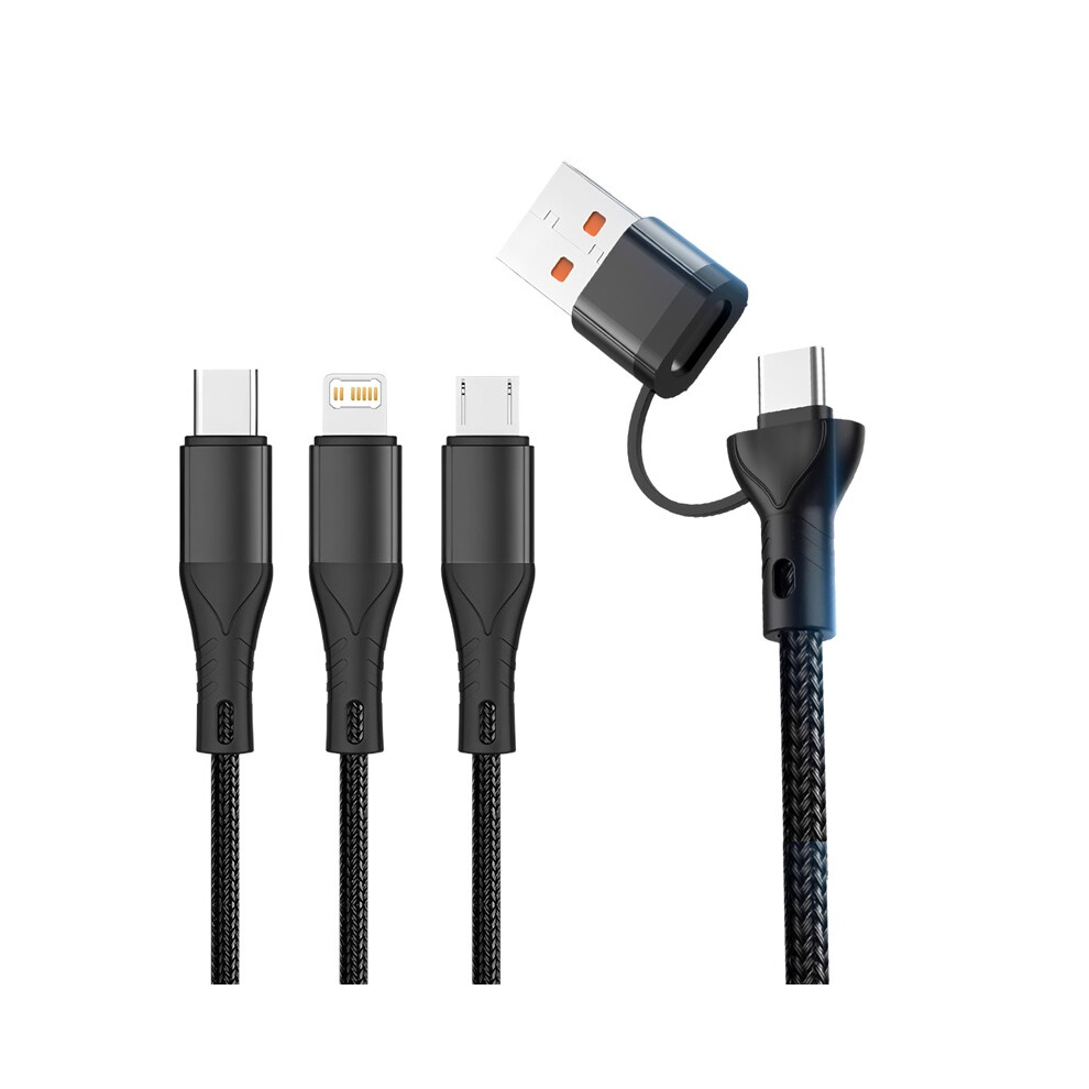 (Black) 2-In-3 Usb Fast Charging Cable Type C Usb Micro For Iphone Samsung Huawei Xiaomi Multi Port Multiple Charging Wire Black 4017648579955