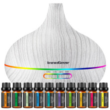 Diffuseur Aromathérapie InnoGear & Set de 10 Huiles Essentielles, 400ml, Humidificateur Ultrasonique
