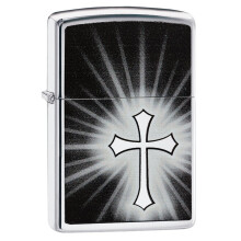 Zippo Vit Kors Fick Tändare, Högpolerat Krom