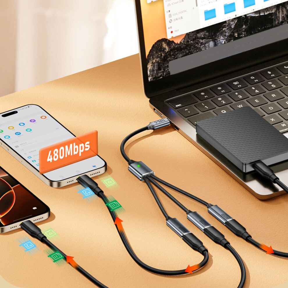 Type C Splitter Wire For 480Mbps Data Transfer And 100W Charging On Three With Adapter 7695001227933