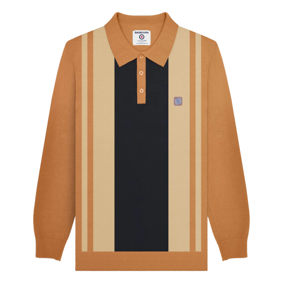 Lambretta (Xl, Tobacco) Mens Aw24 Vintage Panelled Long-Sleeved Polo Shirt Multicoloured