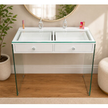 7seas® Luxury Vanity Station with Glass Legs | White High Gloss Dressing Table
