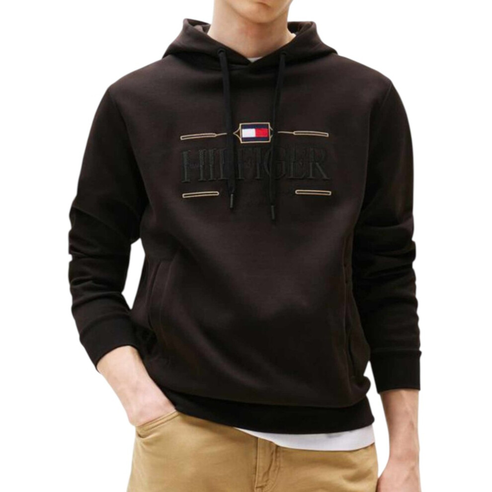 Tommy Hilfiger (, S) Mens Hoodies Tonal Logo Embroidery Black