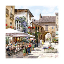 (40cm x 40cm, Multicoloured) Richard Macneil Courtyard Cafe Print