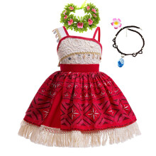 (3Y (Size 110)) Moana 2 Princess Dress for Girls Cosplay Vaiana Carnival Party Ocean Adventure Costume Kids Fancy Strap Tassel Clothes