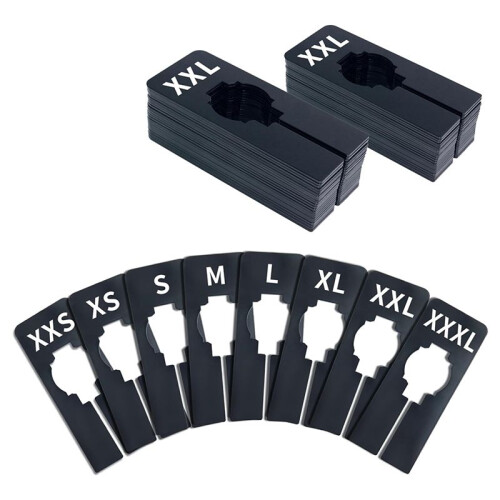 40 Pack Rectangular Black Plastic Clothing Size Closet Rack Dividers Hangers, Preprinted in 8 Sizes,Black