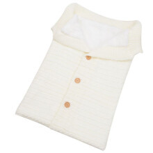 (White) Knitted Plush Baby Sleep Sack With Buttons For Outdoor Safety Warmth Stroller