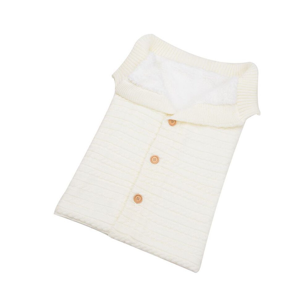 (White) Baby Knitted Plush Sleep Sack With Buttons For Outdoor Safety Warmth Stroller