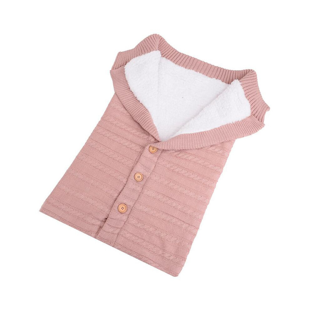 (Pink) Baby Knitted Plush Sleep Sack With Buttons For Outdoor Safety Warmth Stroller