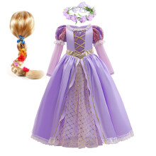 (5-6Y (Size 130)) Girl Rapunzel Princess Dress for Kids Halloween Cosplay Tangled Costume Birthday Party Gifts Purple Sequins Mesh Bow Clothing