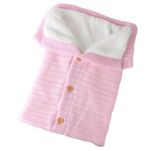 (LightPink) Knitted Plush Baby Sleep Sack With Buttons For Outdoor Safety Warmth Stroller