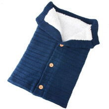 (NavyBlue) Knitted Plush Baby Sleep Sack With Buttons For Outdoor Safety Warmth Stroller