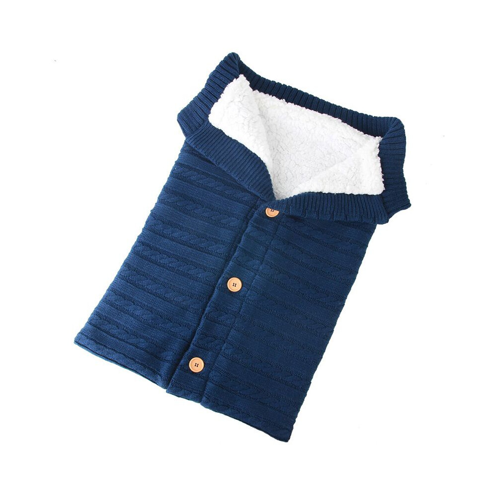 (NavyBlue) Baby Knitted Plush Sleep Sack With Buttons For Outdoor Safety Warmth Stroller