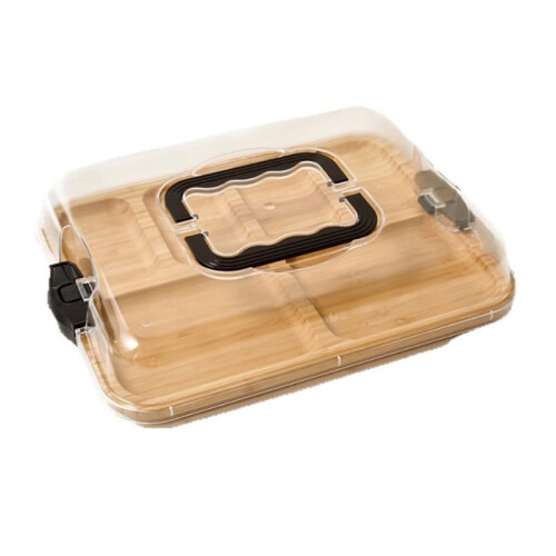 Charkuteribricka med Lock, Delad Serveringsbricka i Bambu med Handtag och Låsbart Lock, Bärbart Serveringsfat för Utomhusbruk 1