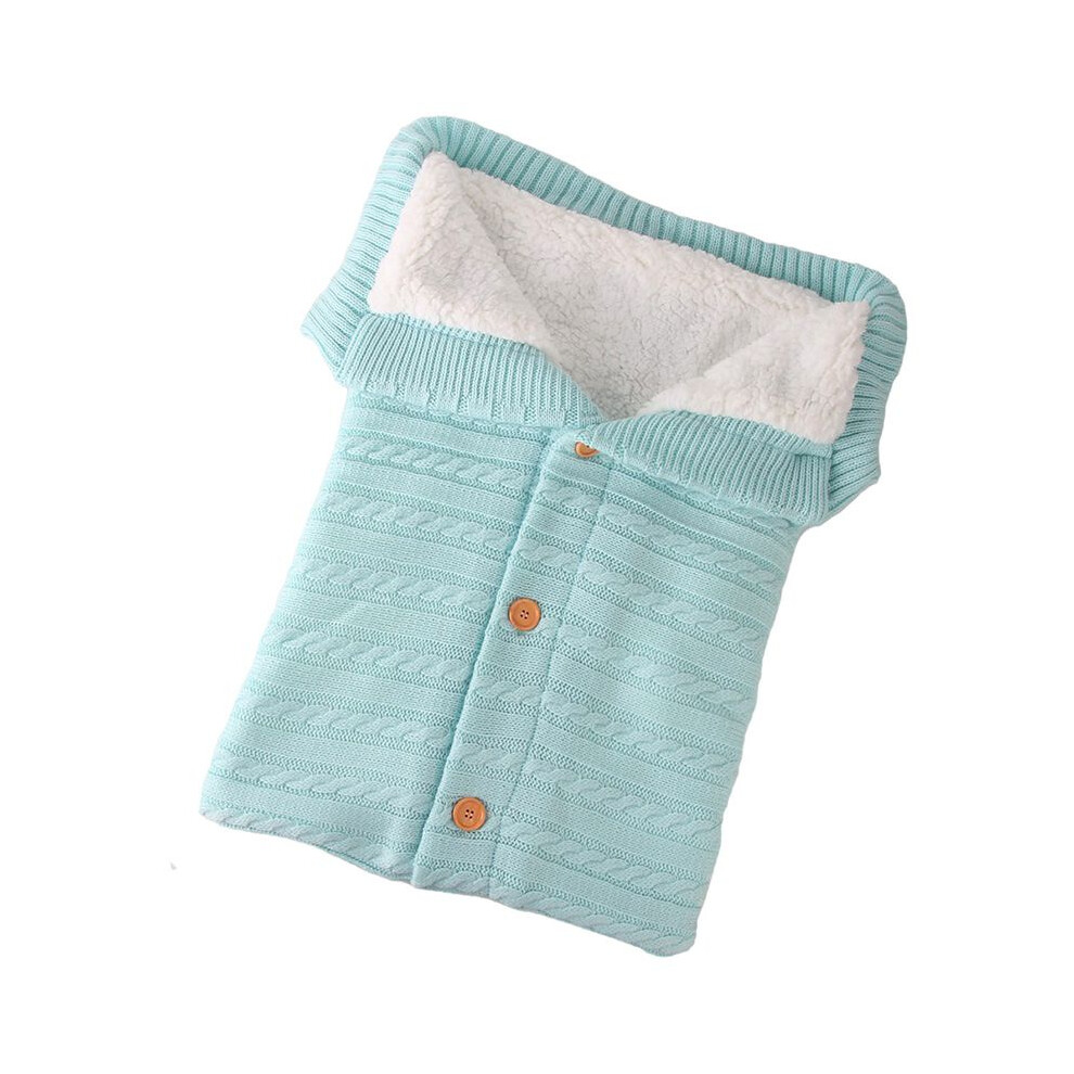 (LightGreen) Baby Knitted Plush Sleep Sack With Buttons For Outdoor Safety Warmth Stroller