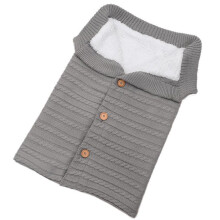(LightGray) Knitted Plush Baby Sleep Sack With Buttons For Outdoor Safety Warmth Stroller