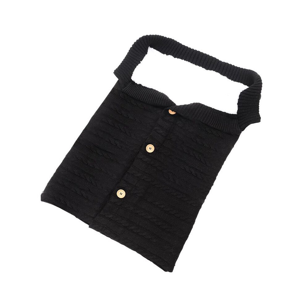 (Black) Baby Knitted Plush Sleep Sack With Buttons For Outdoor Safety Warmth Stroller