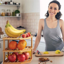 Bamboo Kitchen Organizer - Corner Rack for Plates, Dishes, Bowls - Enhances Cabinet & Counter Space