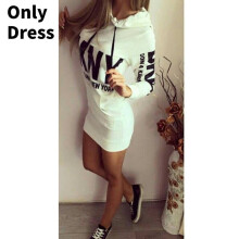 (White, S) Printed Letter Dkny Hooded Package Hip Skirt Longsleeved Women Dress Clothing