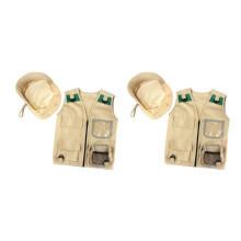 2X Outdoor Adventure Kit,Young Kid's Khaki Cargo Vest and Hat Comfortable and Durable Explorer Costume Role Toy