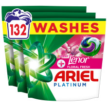 Ariel Platinum PODS, Washing Liquid Laundry Detergent Capsules, 3 x 44 Washes, +Touch of Lenor Floral Fresh, 7-Day Long-Lasting Freshness